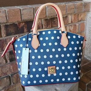 NEW Dooney & Bourke Navy Blue White Polkadot Geena Satchel